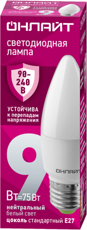 Лампа светодиодная 90 413 OLL-C37-9-230-4K-E27-FR (PRO 90-240 В) | 90413 ОНЛАЙТ Navigator