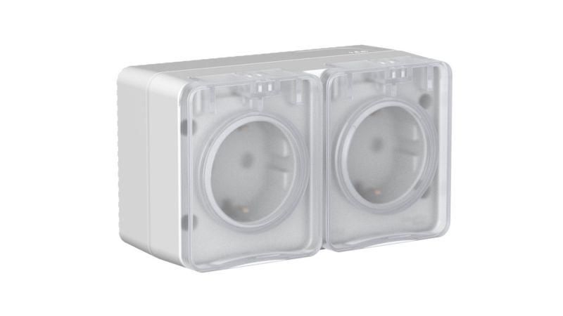 Розетка двойная ОП AtlasDesign PROFI IP54 заземл. защ. шторки 16А сер. SE ATN543026 APC