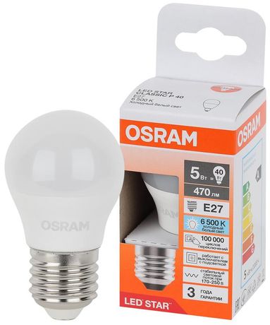 Лампа светодиодная LED Star 5Вт 6500К холод. бел. E27 470лм P угол пучка 180град. 170-250В (замена 40Вт) матов. пластик OSRAM 4058075696327