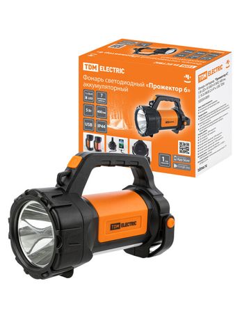 Фонарь светодиод. "Прожектор 6", 5 Вт LED+10 SMD+9 SMD, 400 лм, 3,7 В 2x18650 2,4 А*ч, USB | SQ0350-0059 TDM