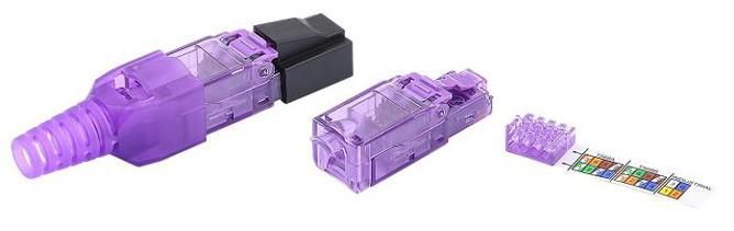 Разъем RJ-45 (8P8C) под витую пару полевая заделка кат. 6 неэкранир. для ож кабеля зажимной (защелка) хвостовик IDC PLUD-8P8C-S-C6-VL фиолет. Hyperline 427433