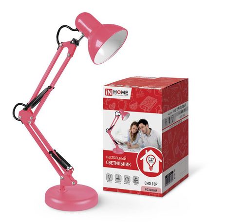 Светильник настольный под лампу на основании + струбцина СНО 15Р-E27 230 В РОЗОВЫЙ IN HOME - 4690612035857
