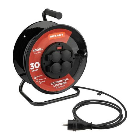 Удлинитель силовой КГ на катушке 4 гнезда, с/з, 30м, 3х2,5мм2, IP44 с выключателем и защитными крышками - 13-5014 MEET