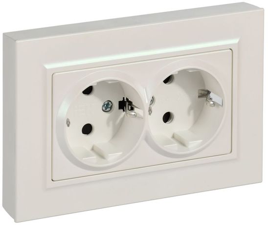 Розетка 2-м BRITE РСшПл12-3-БрЖ 16А с заземл. защ. шторками плоская в сборе жемчуж. IEK BR-R28-16-K36-F