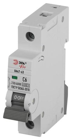 Автоматический выключатель PRO VA63-1P06C4.5 ВА47-63 1P 6А кривая C 4,5кА | Б0059403 ЭРА