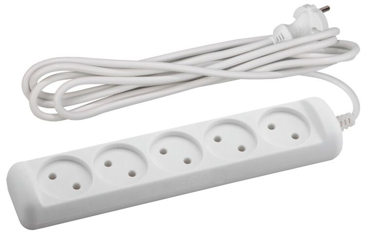 Удлинитель без зазeмл., 2х1мм2, 10А, ПВС, 5гн, 3м (10/840) U-5-3m-2x1 - Б0028364 ЭРА