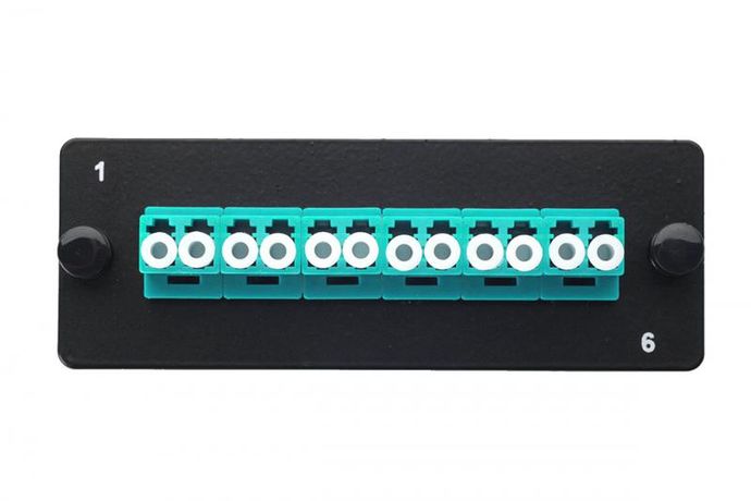 Комплект планка Q-SLOT с 6 адаптерами дуплекс LC OM3, монтажные шнуры, КДЗС, | 38M-30-2L-06BL Eurolan