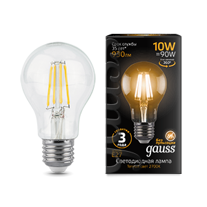 Лампа светодиодная филаментная LED 10 Вт 930 лм 2700К AC185-265В E27 А60 (груша) теплая Black Filament Gauss - 102802110