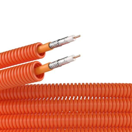 Электротруба ПНД гибкая гофрированная д. 20 мм, цвет оранжевый, с коаксиальным кабелем SAT нг(А)-HF, 50 м | 7VE92050 DKC ДКС
