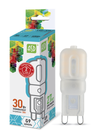 Лампа светодиодная LED-JCD-standard 3Вт капсульная 4000К нейтр. бел. G9 270лм 160-260В ASD 4690612003306