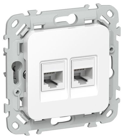 Розетка компьютерная 2-м СП FLITE РК5е-2-0-ФлБ RJ45 кат.5E UTP механизм бел. IEK FI-K22-1-K01 IEK арт. FI-K22-1-K01