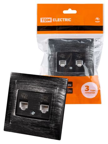 Розетка двойная телефонная RJ11 старинное серебро "Лама" | SQ1815-0659 TDM