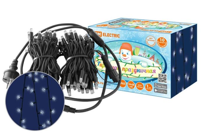 Гирлянда светодиодная СГУ100Б10, 10м, мерц-е, 6500К, каучук чер., посл. подкл, IP65, 250 В, | SQ0361-0043 TDM ELECTRIC