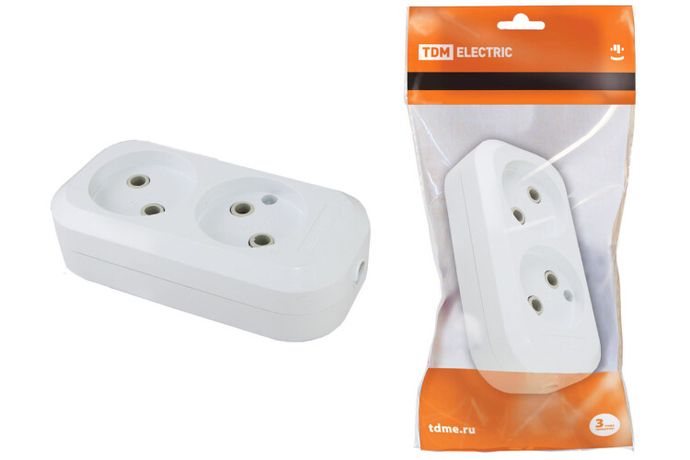 Колодка розеточная 2 гнезда 2П без заземления 10А 250В белая - SQ1806-0012 TDM