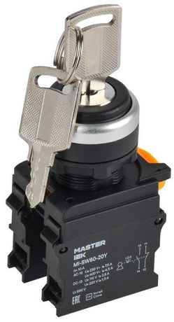 Переключатель с ключом 3 полож. 1NO+1NC чёрный MASTER | MI-SW60-20Y-3-34-3-K02 IEK