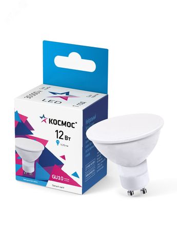 Светодиодная лампа LED 12Вт 220В GU10 4500K белый 1070 лм, КОСМОС - LkecLED12wGU10C45