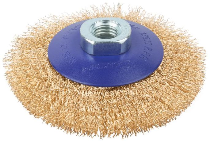 Щетка для УШМ, М14, Тарелка, латунированная витая проволока 0,3 мм, 100 блистер, Profi - 82-901 РОС