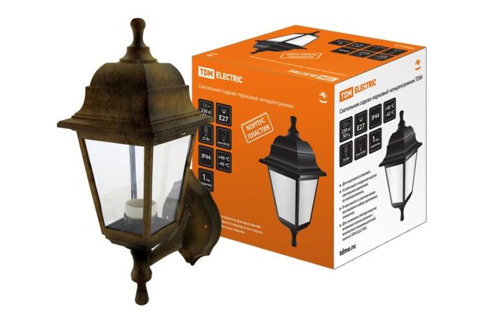 Светильник садово-парковый НБУ 04-60-001 60Вт ЛН/КЛЛ/LED Е27 IP44 четырехгранник, настенный, пластик, бронза | SQ0330-0714 TDM