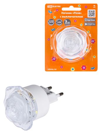Ночник "Роза" с выключателем, 0,4 Вт, 220 В | SQ0357-0032 TDM