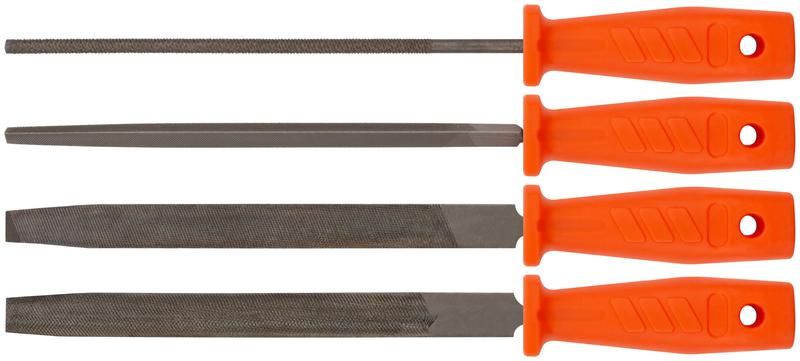 Напильники 4 шт. 200 мм, пластиковая ручка - 42705 РОС