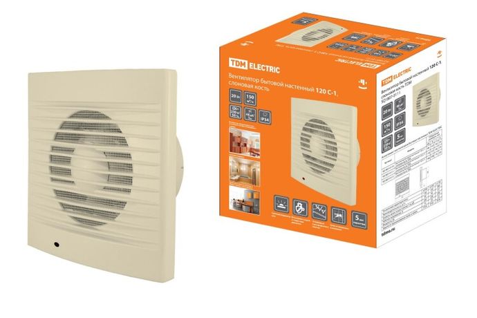 Вентилятор бытовой настенный 120 С-1, слоновая кость | SQ1807-0111 TDM