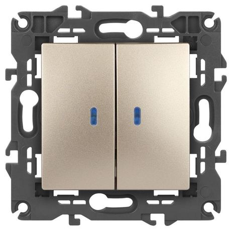Выключатель двухклавишный Elegance 14-1105-04, 10А, IP20 Made In China (Энергия света) арт. Б0034240