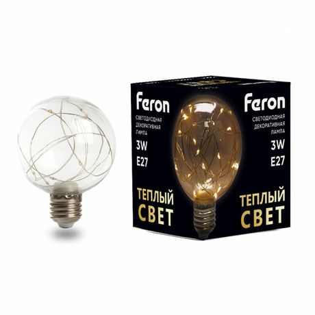Лампа светодиодная LED 3вт Е27 прозрачный 2700К шар G80 - LB-381 FERON 41675