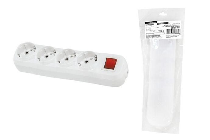 Колодка розеточная 4 гнезда 2П+3 c выключателем 16А 250В белая серии "Народная" | SQ1806-0421 TDM