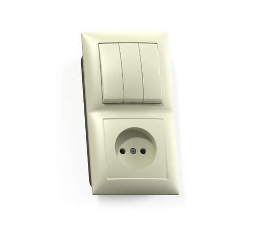 СЕЛЕНА Блок комбинированны скрытой установки (трехклавишный выключатель +розетка) БКВР-410, слоновая кость - 8172 Кунцево