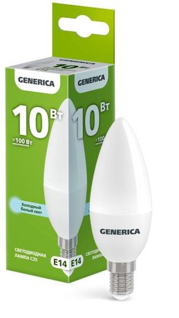 Лампа светодиодная C35 свеча 10Вт 230В 6500К E14 GENERICA - LL-C35-10-230-65-E14-G IEK