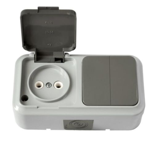 Беларусь Блок выключатель двухклавишный+розетка наружный IP54 2В-РЦ-655 (03) - 2В-РЦ-655(03) Bylectrica