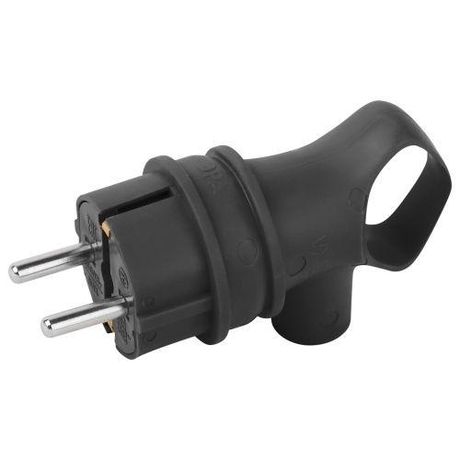 Вилка угловая VX12-B-IP44 16А IP44 с заземл. кольцом каучук черн. Эра Б0069323