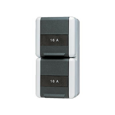 Розетка двойная SCHUKO 16A 250V с полем для надписи накладная IP44 - 822NAW JUNG