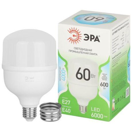Лампа светодиодная высокой мощности LED 60 Вт 6000Лм 4000К T100 нейтральный E27/E40 (переходник) 170-265В POWER T100-60W-840-E27/E40 Green Line - Б0067072 ЭРА