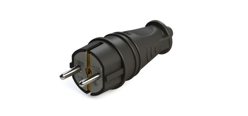Вилка прямая MultiSet 16А 250В IP44 с заземл. каучук черн. SE MST4001BK APC