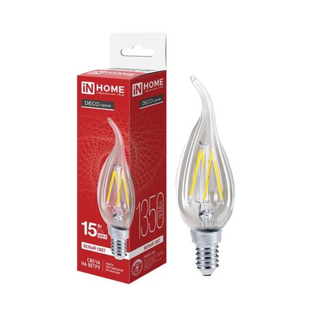 Лампа светодиодная LED-СВЕЧА НА ВЕТРУ-deco 15Вт свеча ветру прозр. 4000К E14 1455лм 230В IN HOME 4690612067063 IN HOME арт. 4690612067063