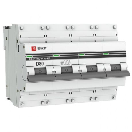 Автоматический выключатель ВА 47-100 4P 80А (D) 10kA EKF PROxima - mcb47100-4-80D-pro