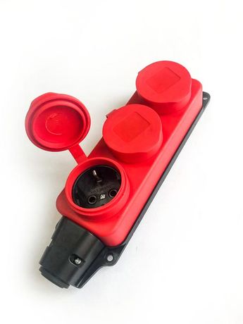 Колодка штепсельная 16А каучук IP44 3 гнезда красный - KKsm-3g-Z-IP(R)16A Космос