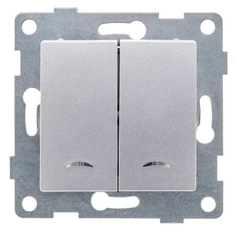 Выключатель двухклавишный Ugra инд, маханизм, 10А, 250В, серебро - С11В28-004 GUSI