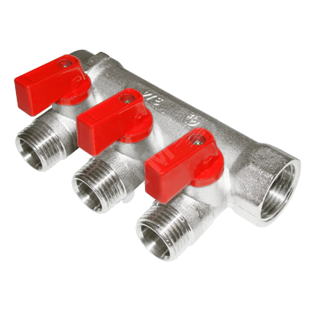 Коллектор резьбовой с шар.кранами ВМ 3/4x3/4x1/2x4 - 02426 AQUALINK