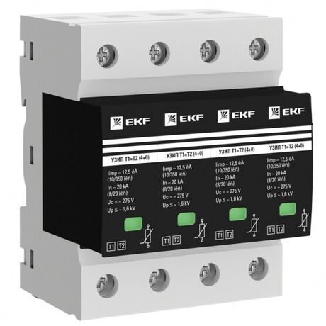 Устройство защиты от импульсных перенапряжений Т1+Т2; Iimp-12,5kA; In-20kA; Uc-275В; 4+0 EKF PROxima | OV12-4-504