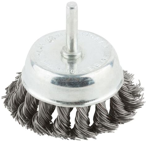 Корщетка тип "чашка" со штифтом стальная витая проволока 75мм MOS 38498М