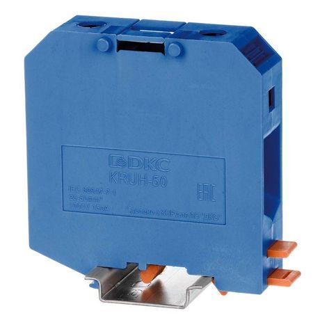 Клемма проходная , винтовой зажим, 2 точки подключения, 50 кв.мм, синяя - KRUH-50-BU ДКС