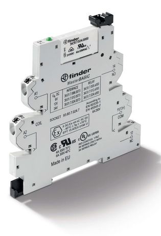 Интерфейсный модуль, электромеханическое реле, серия MasterBASIC, 1CO 6A, питание 12В AC/DC, категория защиты IP20, безвинтовые клеммы Push-in, версия EMR ATEX - 390100120073 FINDER 39.01.0.012.0073