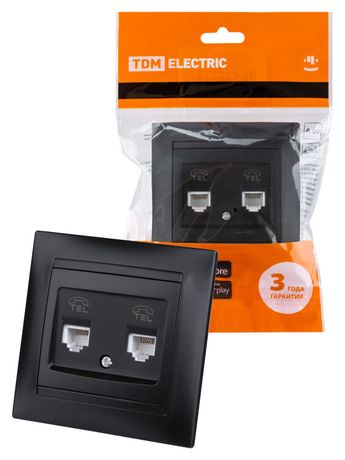 Розетка двойная телефонная RJ11 графит "Лама" | SQ1815-0618 TDM