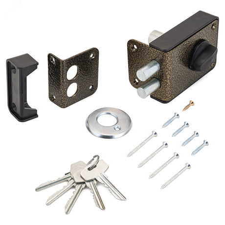 Замок накладной цилиндровый для деревянных дверей, СТАНДАРТ Россия ЗН1-3-1С бронза - 7441 ПТК