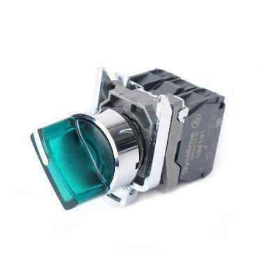 Переключатель SB4 с подсветкойв сборе 22мм 3поз. фиксацией металл 230В AC 1НО+1НЗ зел. SE SB4BK133M5 APC