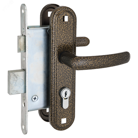 Замок врезной цилиндровый с ручками для деревянных дверей, СТАНДАРТ Россия ЗВ4-7.02С бронза - 7427 ПТК