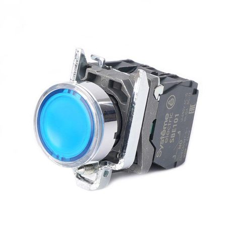 Кнопка модульная SB4 с подсветкой в сборе 22мм металл 24ВDC 1НО+1НЗ син. SE SB4BW36B5 APC