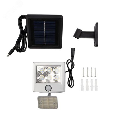 Прожектор светодиодный поворотный 98х150х30мм с выносной солнечной панелью 2м и аккумулятором IP65 нейтр. бел. Lamper 602-248 MEET